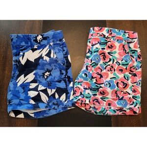 Lot 2 Tommy Hilfiger sz 4 Twill Chino Shorts Floral Khaki Blue Pink 100% Cotton